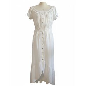 Indigo Rise High Low Hem Maxi Dress Size: Large Color: White